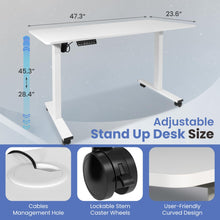 Load image into Gallery viewer, 47 x 24 Inch Height Adjustable Raising Standing Desk, Gaming Table with Smart Control for Bedroom, Gaming, Home, Office - White