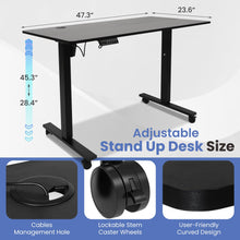 Load image into Gallery viewer, 47 x 24 Inch Height Adjustable Raising Standing Desk, Gaming Table with Smart Control for Bedroom, Gaming, Home, Office - Black