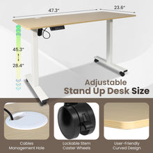Load image into Gallery viewer, 47 x 24 Inch Height Adjustable Raising Standing Desk, Gaming Table with Smart Control for Bedroom, Gaming, Home, Office - Light Wood