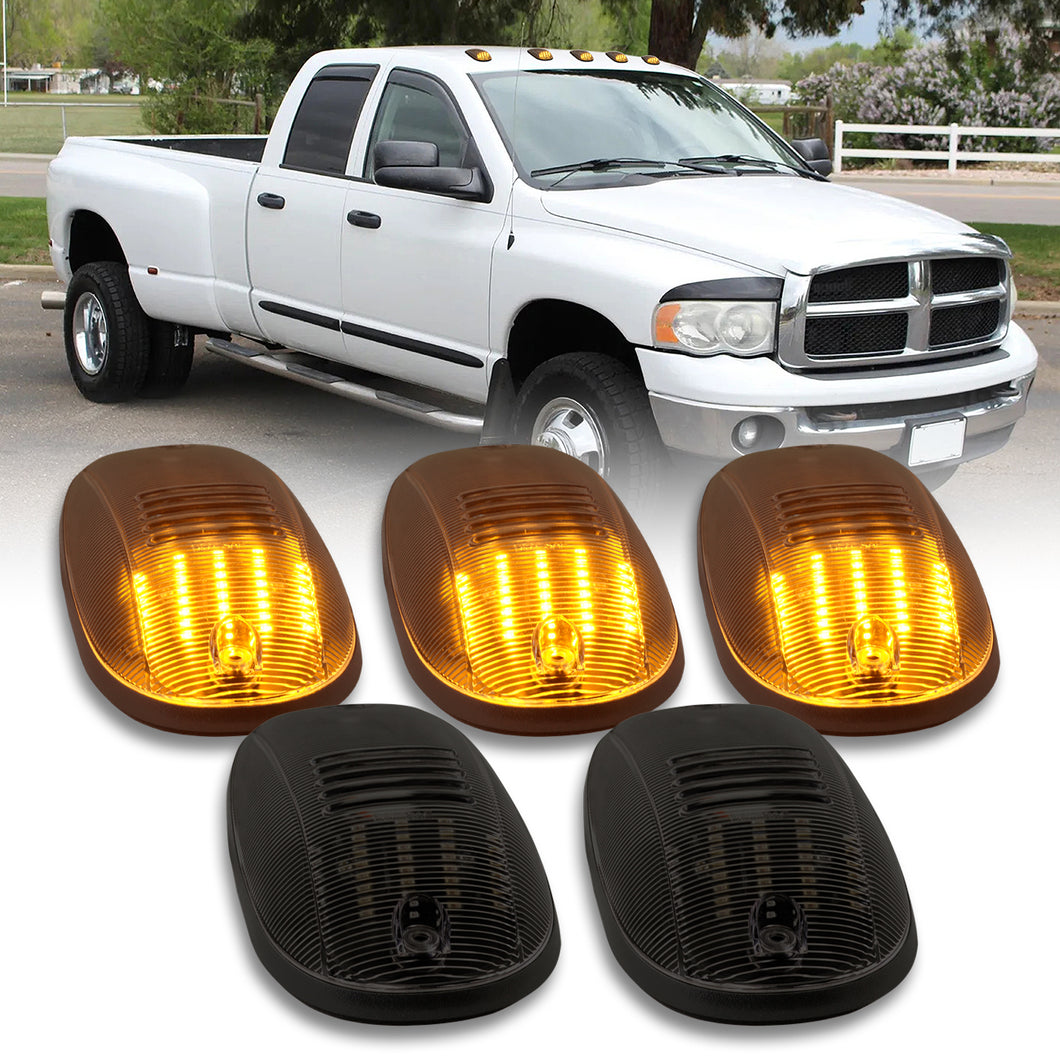 Dodge Ram 1500 2500 3500 2003-2018 / 4500 5500 2011-2018 5 Piece Front Amber LED Cab Roof Clearance Lights Smoke Len (Models With Factory Roof Lights)