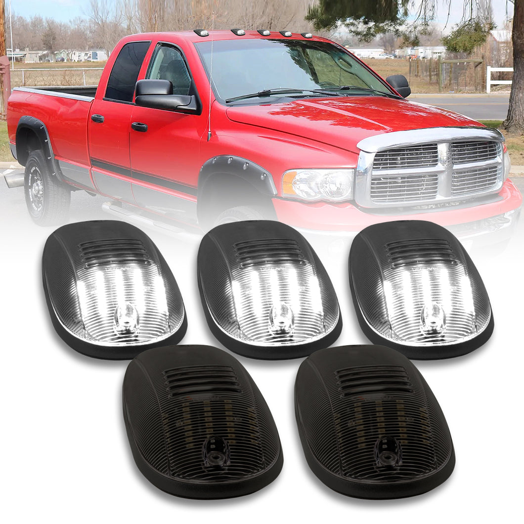 Dodge Ram 1500 2500 3500 2003-2018 / 4500 5500 2011-2018 5 Piece Front White LED Cab Roof Clearance Lights Smoke Len (Models With Factory Roof Lights)