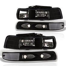 Load image into Gallery viewer, Chevrolet Silverado 1999-2002 / Suburban Tahoe 2000-2006 Factory Style Headlights + Bumpers Black Housing Clear Len Clear Reflector