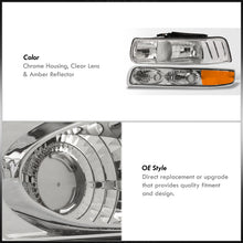 Load image into Gallery viewer, Chevrolet Silverado 1999-2002 / Suburban Tahoe 2000-2006 Factory Style Headlights + Bumpers Chrome Housing Clear Len Amber Reflector