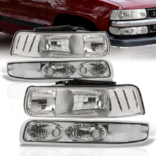 Load image into Gallery viewer, Chevrolet Silverado 1999-2002 / Suburban Tahoe 2000-2006 Factory Style Headlights + Bumpers Chrome Housing Clear Len Clear Reflector