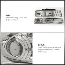 Load image into Gallery viewer, Chevrolet Silverado 1999-2002 / Suburban Tahoe 2000-2006 Factory Style Headlights + Bumpers Chrome Housing Clear Len Clear Reflector