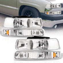 Load image into Gallery viewer, Chevrolet Silverado 1999-2002 / Suburban Tahoe 2000-2006 Factory Style Headlights + Bumpers Chrome Housing Clear Len Amber Reflector