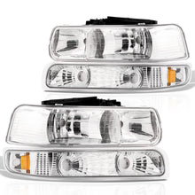 Load image into Gallery viewer, Chevrolet Silverado 1999-2002 / Suburban Tahoe 2000-2006 Factory Style Headlights + Bumpers Chrome Housing Clear Len Amber Reflector