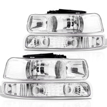 Load image into Gallery viewer, Chevrolet Silverado 1999-2002 / Suburban Tahoe 2000-2006 Factory Style Headlights + Bumpers Chrome Housing Clear Len Clear Reflector