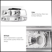 Load image into Gallery viewer, Chevrolet Silverado 1999-2002 / Suburban Tahoe 2000-2006 Factory Style Headlights + Bumpers Chrome Housing Clear Len Clear Reflector