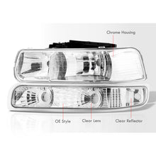 Load image into Gallery viewer, Chevrolet Silverado 1999-2002 / Suburban Tahoe 2000-2006 Factory Style Headlights + Bumpers Chrome Housing Clear Len Clear Reflector