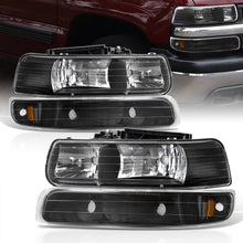 Load image into Gallery viewer, Chevrolet Silverado 1999-2002 / Suburban Tahoe 2000-2006 Factory Style Headlights + Bumpers Black Housing Clear Len Amber Reflector (All Black Bumpers)