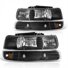 Load image into Gallery viewer, Chevrolet Silverado 1999-2002 / Suburban Tahoe 2000-2006 Factory Style Headlights + Bumpers Black Housing Clear Len Amber Reflector (All Black Bumpers)