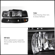 Load image into Gallery viewer, Chevrolet Silverado 1999-2002 / Suburban Tahoe 2000-2006 Factory Style Headlights + Bumpers Black Housing Clear Len Amber Reflector (All Black Bumpers)
