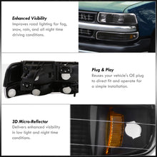 Load image into Gallery viewer, Chevrolet Silverado 1999-2002 / Suburban Tahoe 2000-2006 Factory Style Headlights + Bumpers Black Housing Clear Len Amber Reflector (All Black Bumpers)
