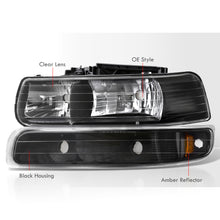 Load image into Gallery viewer, Chevrolet Silverado 1999-2002 / Suburban Tahoe 2000-2006 Factory Style Headlights + Bumpers Black Housing Clear Len Amber Reflector (All Black Bumpers)