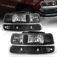 Load image into Gallery viewer, Chevrolet Silverado 1999-2002 / Suburban Tahoe 2000-2006 Factory Style Headlights + Bumpers Black Housing Clear Len Clear Reflector (All Black Bumpers)