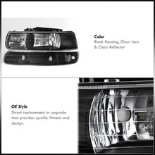Load image into Gallery viewer, Chevrolet Silverado 1999-2002 / Suburban Tahoe 2000-2006 Factory Style Headlights + Bumpers Black Housing Clear Len Clear Reflector (All Black Bumpers)