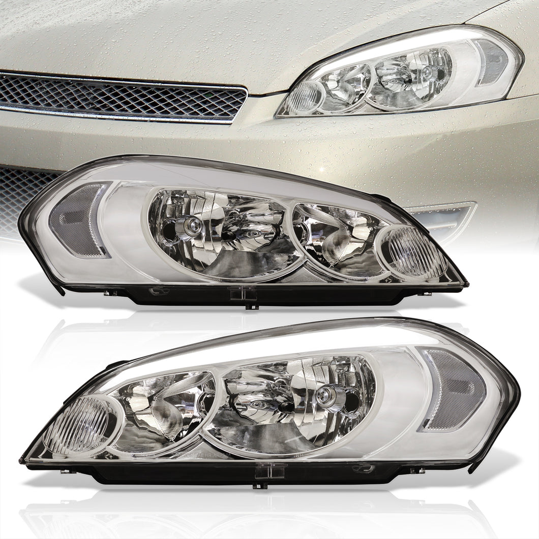 Chevrolet Impala 2006-2013 LED DRL Bar Factory Style Headlights Chrome Housing Clear Len Clear Reflector