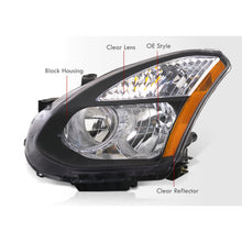 Load image into Gallery viewer, Nissan Rogue 2008-2013 Factory Style Headlights Black Housing Clear Len Amber Reflector (Halogen Models Only)