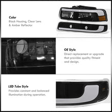 Load image into Gallery viewer, Chevrolet Silverado 1999-2002 / Suburban Tahoe 2000-2006 LED DRL Bar Factory Style Headlights + Bumpers Black Housing Clear Len Amber Reflector