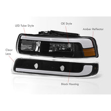 Load image into Gallery viewer, Chevrolet Silverado 1999-2002 / Suburban Tahoe 2000-2006 LED DRL Bar Factory Style Headlights + Bumpers Black Housing Clear Len Amber Reflector