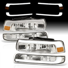 Load image into Gallery viewer, Chevrolet Silverado 1999-2002 / Suburban Tahoe 2000-2006 LED DRL Bar Factory Style Headlights + Bumpers Chrome Housing Clear Len Amber Reflector