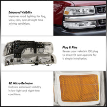 Load image into Gallery viewer, Chevrolet Silverado 1999-2002 / Suburban Tahoe 2000-2006 LED DRL Bar Factory Style Headlights + Bumpers Chrome Housing Clear Len Amber Reflector