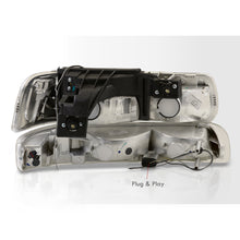 Load image into Gallery viewer, Chevrolet Silverado 1999-2002 / Suburban Tahoe 2000-2006 LED DRL Bar Factory Style Headlights + Bumpers Chrome Housing Clear Len Amber Reflector