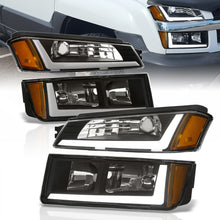 Load image into Gallery viewer, Chevrolet Avalanche (Plastic Body Cladding Models Only) 2002-2006 LED DRL Bar Factory Style Headlights + Bumpers Black Housing Clear Len Amber Reflector