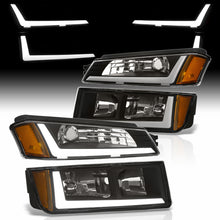 Load image into Gallery viewer, Chevrolet Avalanche (Plastic Body Cladding Models Only) 2002-2006 LED DRL Bar Factory Style Headlights + Bumpers Black Housing Clear Len Amber Reflector