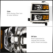 Load image into Gallery viewer, Chevrolet Silverado 1500 2014-2015 Factory Style Headlights Black Housing Clear Len Amber Reflector (Will Not Fit 2500 & HD Models)