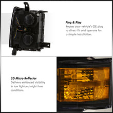 Load image into Gallery viewer, Chevrolet Silverado 1500 2014-2015 Factory Style Headlights Black Housing Clear Len Amber Reflector (Will Not Fit 2500 & HD Models)