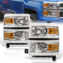 Load image into Gallery viewer, Chevrolet Silverado 1500 2014-2015 Factory Style Headlights Chrome Housing Clear Len Amber Reflector (Will Not Fit 2500 & HD Models)