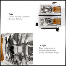 Load image into Gallery viewer, Chevrolet Silverado 1500 2014-2015 Factory Style Headlights Chrome Housing Clear Len Amber Reflector (Will Not Fit 2500 & HD Models)