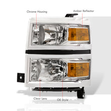 Load image into Gallery viewer, Chevrolet Silverado 1500 2014-2015 Factory Style Headlights Chrome Housing Clear Len Amber Reflector (Will Not Fit 2500 & HD Models)