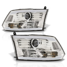 Load image into Gallery viewer, Dodge Ram 1500 2009-2018 / Ram 2500 3500 2010-2018 LED DRL Bar Projector Headlights Chrome Housing Clear Len Clear Reflector (Dual / Quad Models Headlamps Only)