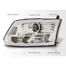 Load image into Gallery viewer, Dodge Ram 1500 2009-2018 / Ram 2500 3500 2010-2018 LED DRL Bar Projector Headlights Chrome Housing Clear Len Clear Reflector (Dual / Quad Models Headlamps Only)