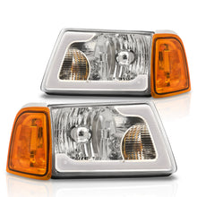 Load image into Gallery viewer, Ford Ranger 2001-2011 LED DRL Bar Factory Style Headlights + Corners Chrome Housing Clear Len Amber Reflector