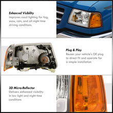 Load image into Gallery viewer, Ford Ranger 2001-2011 LED DRL Bar Factory Style Headlights + Corners Chrome Housing Clear Len Amber Reflector