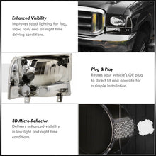 Load image into Gallery viewer, Ford F250 F350 F450 F550 Super Duty 1999-2004 / Excursion 2000-2004 Factory Style Headlights + Bumpers Black Housing Clear Len Clear Reflector