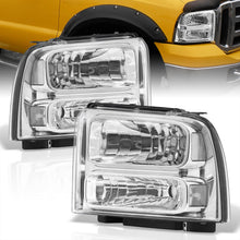 Load image into Gallery viewer, Ford F250 F350 F450 Super Duty 2005-2007 Factory Style Headlights Chrome Housing Clear Len Clear Reflector