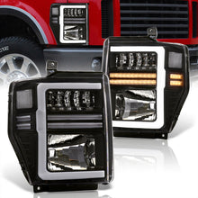 Load image into Gallery viewer, Ford F250 F350 F450 F550 Super Duty 2008-2010 Sequential LED DRL Bar Factory Style Headlights Black Housing Clear Len Clear Reflector