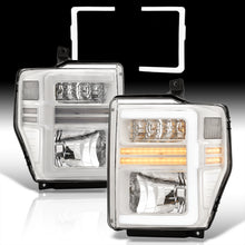 Load image into Gallery viewer, Ford F250 F350 F450 F550 Super Duty 2008-2010 Sequential LED DRL Bar Factory Style Headlights White Housing Clear Len Clear Reflector