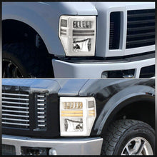 Load image into Gallery viewer, Ford F250 F350 F450 F550 Super Duty 2008-2010 Sequential LED DRL Bar Factory Style Headlights White Housing Clear Len Clear Reflector