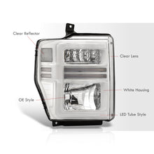 Load image into Gallery viewer, Ford F250 F350 F450 F550 Super Duty 2008-2010 Sequential LED DRL Bar Factory Style Headlights White Housing Clear Len Clear Reflector