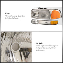 Load image into Gallery viewer, GMC Sierra 1500 1500HD 2500 2500HD 3500 1999-2006 / Sierra Classic 2007 / Yukon 2000-2006 / Yukon XL 1500 2500 2000-2006 Factory Style Headlights + Bumpers Chrome Housing Clear Len Amber Reflector