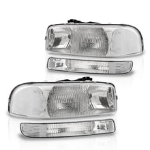 Load image into Gallery viewer, GMC Sierra 1500 1500HD 2500 2500HD 3500 1999-2006 / Sierra Classic 2007 / Yukon 2000-2006 / Yukon XL 1500 2500 2000-2006 Factory Style Headlights + Bumpers Chrome Housing Clear Len Clear Reflector