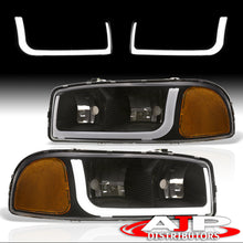 Load image into Gallery viewer, GMC Sierra 1500 2500 1999-2007 / Sierra 1500HD 2500HD 3500 2001-2007 / Yukon 1999-2006 / Yukon XL 1500 2500 2000-2006 LED DRL Bar Factory Style Headlights Black Housing Clear Len Amber Reflector