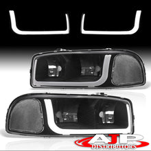 Load image into Gallery viewer, GMC Sierra 1500 2500 1999-2007 / Sierra 1500HD 2500HD 3500 2001-2007 / Yukon 1999-2006 / Yukon XL 1500 2500 2000-2006 LED DRL Bar Factory Style Headlights Black Housing Clear Len Clear Reflector