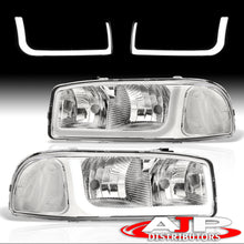 Load image into Gallery viewer, GMC Sierra 1500 2500 1999-2007 / Sierra 1500HD 2500HD 3500 2001-2007 / Yukon 1999-2006 / Yukon XL 1500 2500 2000-2006 LED DRL Bar Factory Style Headlights Chrome Housing Clear Len Clear Reflector